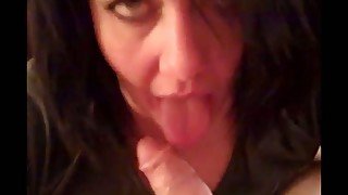 Filthy raven haired MILF was busy with sucking my strong big cock