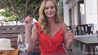 Sexy blonde stranger Eve enjoys teasing a guy with her sexy body