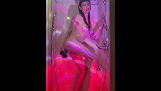 Shemale being Naughty in the Shower with a BBC Dildo