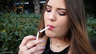 Russian Girl Spends Her Lunch Break Smoking 3 Cigs In A Row