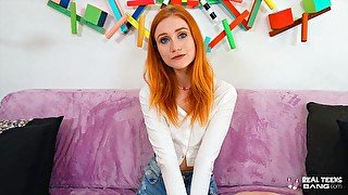 Real Teens - Blue Eyed Ginger Teen Scarlet Skies Demonstrates Her Skills In Her First Porn Casting