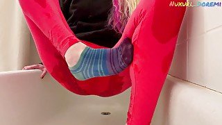 Sfw horny step sister squirting through leggings soaked socks pussy juices c ei in bathroom