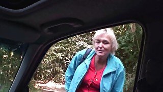 80 year old granny is hitchhiking and pays with a blowjob