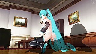 3D Hentai Hatsune Miku rides your cock reverse cowgirl