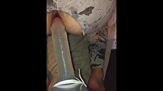 Gay boy slut gaping and farting by big dildo