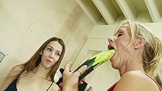 Teen stepdaughter and MILF stepmom Simone Sonay practicing on a big cock