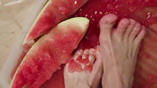 Watermelon Crush With Bare Feet