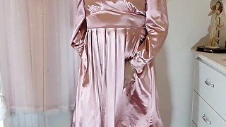 Crossdresser in vintage satin dress