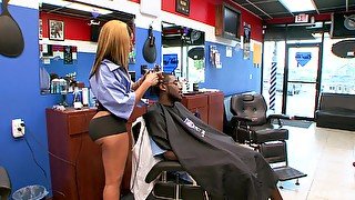 Toni Sweets gets her wet cunt fucked hard at a barber shop