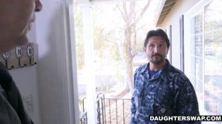 Military dads discipline each other's sexy daughters