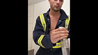 Jacking dick in work uniform