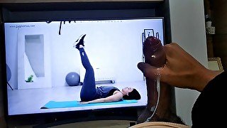 Masturbating a Good Cock Watching a Virtual Gym Class from a Mature Brunette with Fit Body