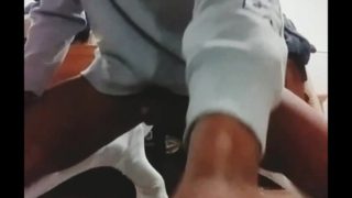 stroking out a load in long socks