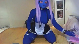 blue kigurumi devil vibrating