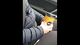 Step mom Outdoor Blowjob in the Car make step son cum on her coffee from Costa