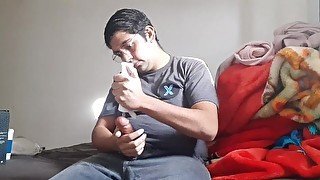 Masturbation on fake cock