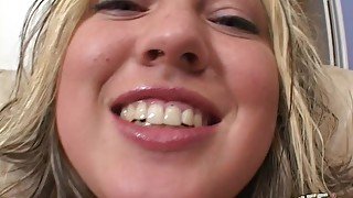 Blonde blue eyed amateur teen Carlton Banks sprayed with cum on face