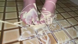 Sexy feet playing in mayonnaise 