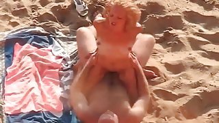 Blonde blows and rides old guy at the beach