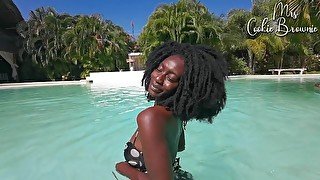 Black Model, chilling at the poolside before photoshoot (Hot Chocolate Pussy)