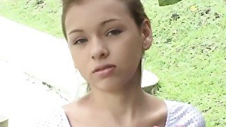 Sexy petite teen enjoys solo masturbation