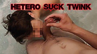 Young twink gets his cock sucked by straight guy in public bath (French Twink)