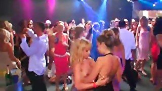 Chicks on stage at a wild club suck and fuck