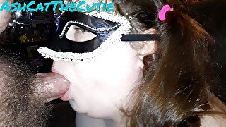 Redhead BBW gets Thick Cum facial on mask