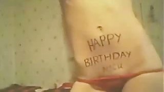 Slender webcam brunette gives me private show on my birthday