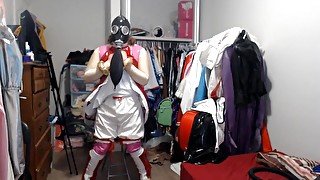 PVC Sissy Cosplay Amy Rose Gasmask Breathplay with Vibrator