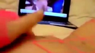 Girl films herself cumming to gangbang video.