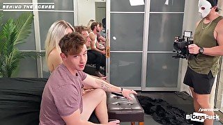 BEHIND THE SCENES: rocker dude fucks fucked by red head and petite slut!