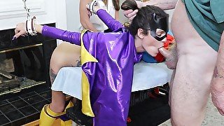 Batgirl (Monica Sexxxton) and Supergirl (Karlee Paige) bondage fucking, strap-on fucking, blowjobs and toys