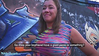 Elisa Tiger pounded hard in doggystyle in public with real big tits and small tits bouncing