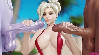 Overwatch summer 3some (VA/SFX PixieWillow, Andrastae, Ava Burnley) Mercy x futa Sombra and Widowo