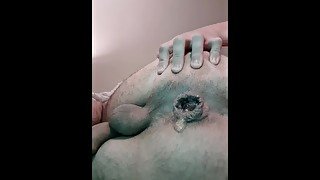 I push the cum out of my GAPE & SQUIRT piss on my balls