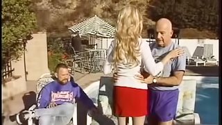 Slutty busty blondie gets her snatch gangbanged outdoors