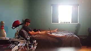 Caught Step brother jacking off in bed