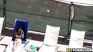 Sunbathing latina fucks white guy 1