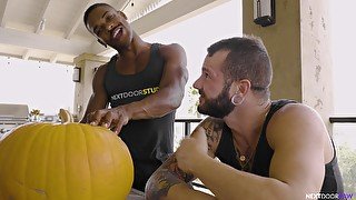 Hardcore interracial sex between two handsome male stars. HD