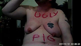 FTM Transgender Guy Drinks His Own Piss And Cries In Humiliation BDSM BBW Fat Pig Trans Man