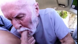 Handsome Grandpa Sucks in His Car