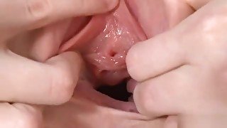 Lovesome teen 18+ Is Gaping Slim Cunt In Closeup And Getting Off