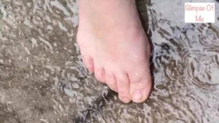 bare foot in the rain, walking, stomping, foot fetish - glimpseofme