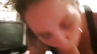 Busty american brunette sucks cock, but doesn't swallow.