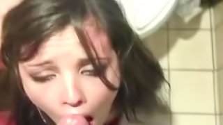 Slutty coworker gets doggy fucked in toilet