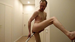 LanaTuls - Anal Slut Self-Fucked by Mop in a Private House. Moscow Faggot LanaTuls Mop Fucked Hard.