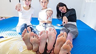 1 guy vs 3 bratty girls wrestling, foot smother and humiliation