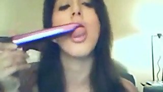 My hot girlfriend teasing me on webcam with her big boobs and her dildo