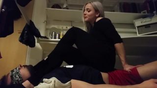 Hot lady trample and foot worship in socks